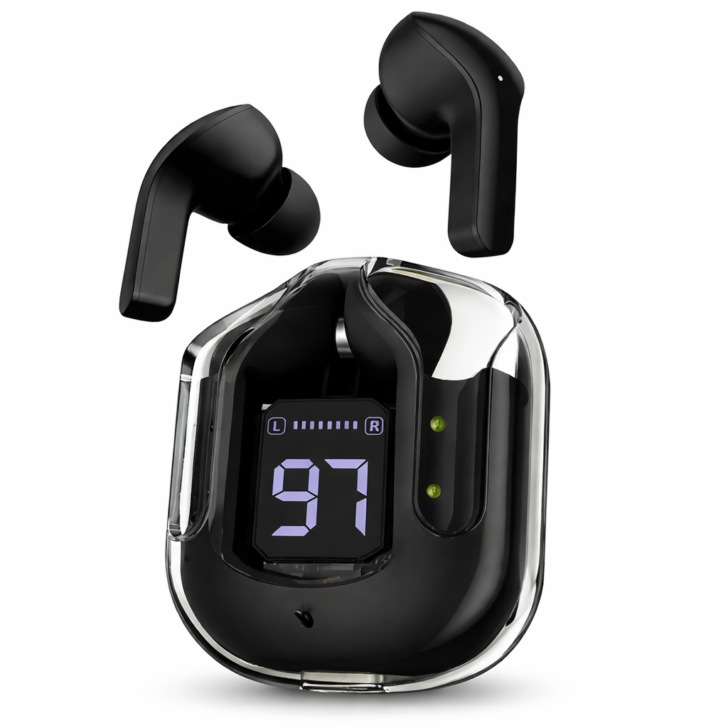 Black Wireless Bluetooth Earbuds with LED Battery Display