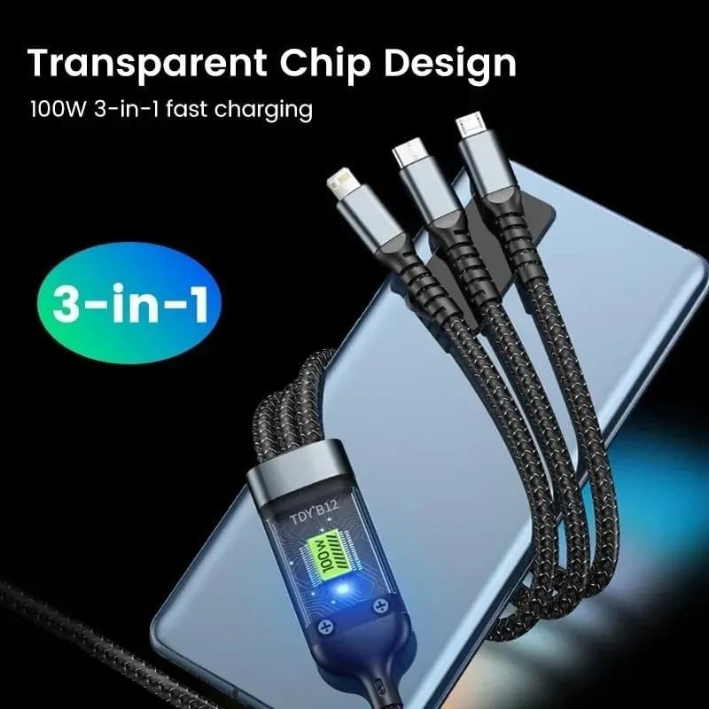 3-in-1 Fast Charging Data Cable with LED Power Display