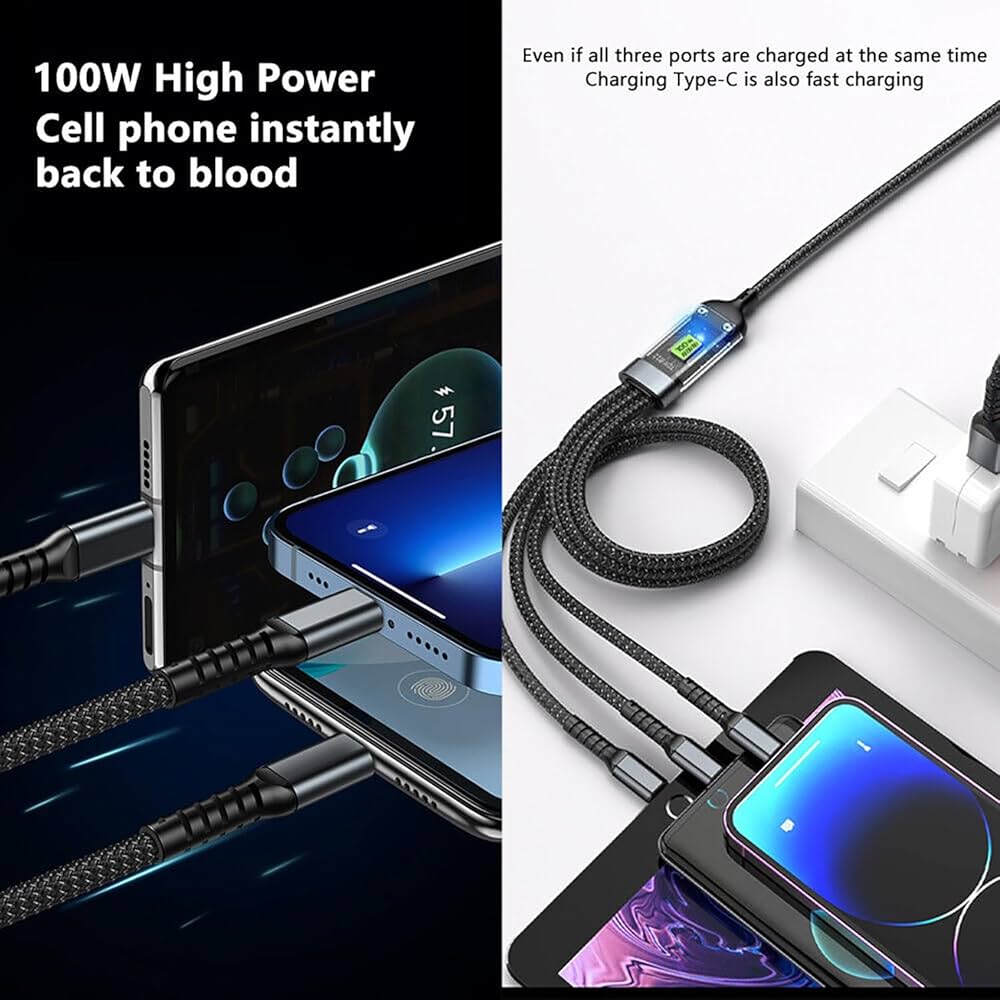 3-in-1 Fast Charging Data Cable with LED Power Display