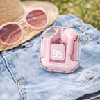 Pink Wireless Bluetooth Earbuds with LED Battery Display