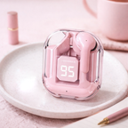 Pink Wireless Bluetooth Earbuds with LED Battery Display